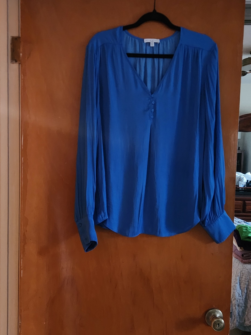 Women's V-Neck Long-Sleeve Blouse in Bright Blue